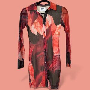 PRINCESS POLLY ❌❌ Button front long sleeve MESH fitted dress, Size 0